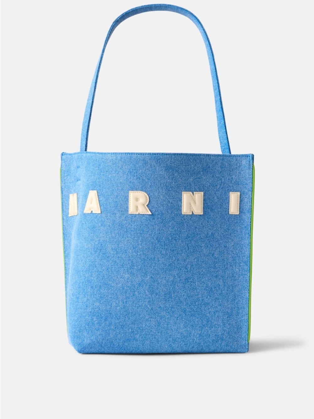 Marni Blue Felt Tote with Contrasting Green Trim